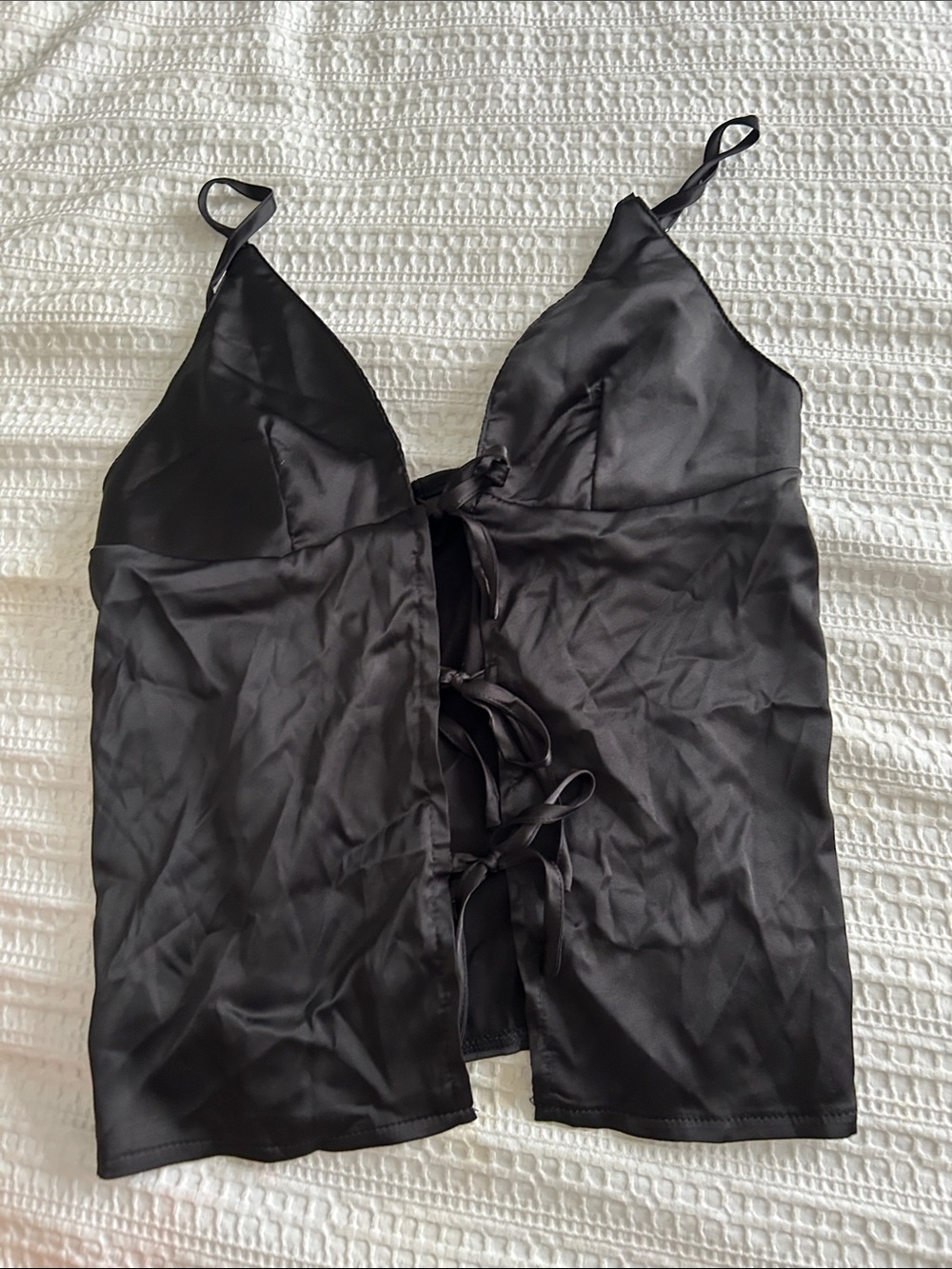Black Satin Tie-Front Cami Top - Women